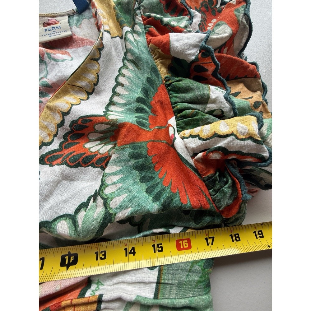 Farm Rio New Anthropologie Ruffle-Sleeve Linen Jumpsuit Size L - Picture 11 of 16